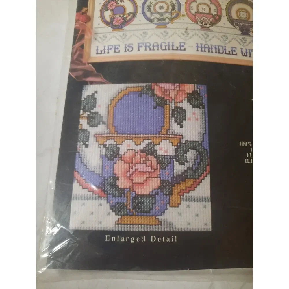 Design Works NEW Counted Cross Stitch Kit #9266 Cups and Saucers 9 x 26 inch